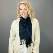 Load image into Gallery viewer, Wendy&#39;s Woven Scarf Kit | Handmaiden Camelspin, Artyarns Beaded Mohair &amp; Sequins, Artyarns Merino Cloud &amp; Weaving Pattern (#436)
