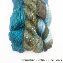 Load image into Gallery viewer, Wendy&#39;s Woven Scarf Kit | Handmaiden Camelspin, Artyarns Beaded Mohair &amp; Sequins, Artyarns Merino Cloud &amp; Weaving Pattern (#436)
