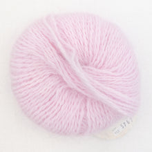 Load image into Gallery viewer, A ball of pale pink Plymouth Angora yarn on a white background.
