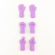 Load image into Gallery viewer, Purple knitting needle point protectors in the shapes of hands
