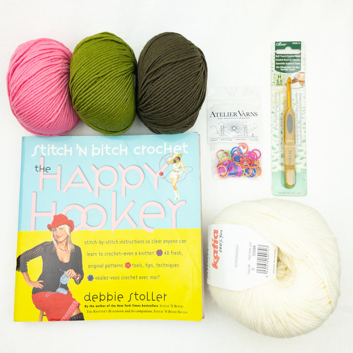 Beginning Crochet Kit (Deluxe) | Katia Merino Aran, Aurora 8 & The Happy Hooker Crochet Book