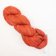 Load image into Gallery viewer, An orange skein of Blue Sky Fibers Hand Dyes yarn on a white background
