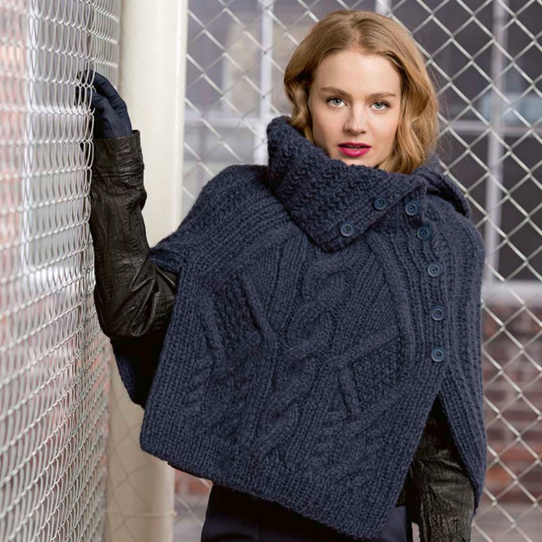 Cabled Poncho Knitting Kit | Lang Yarns Malou Light & Knitting Pattern ...
