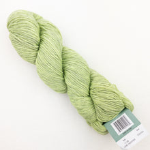 Load image into Gallery viewer, A skein of heathered lime and sage green Plymouth DK Merino Superwash yarn on a white background.
