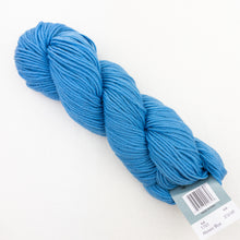 Load image into Gallery viewer, A skein of blue Plymouth DK Merino Superwash yarn on a white background.

