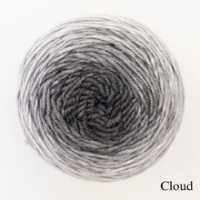 Load image into Gallery viewer, A grey ball of Freia Merino Silk Worsted ombre yarn 
