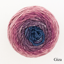Load image into Gallery viewer, A blue and pink ball of Freia Merino Silk Worsted ombre yarn 

