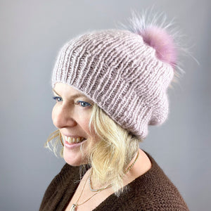 Super PINK Beanie Fur Pompom Hat Two Pom Poms Women Knit 