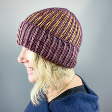 Load image into Gallery viewer, Brioche Basic Beanie Knitting Kit | Freia Handpaints Superwash Merino Silk Worsted &amp; Anzula For Better or Worsted
