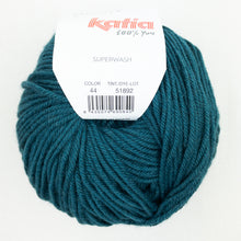 Load image into Gallery viewer, A ball of dark teal Katia Merino Aran yarn in color 44 Dark Bottle Green
