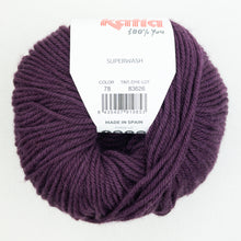 Load image into Gallery viewer, A ball of dark purple Katia Merino Aran yarn in color 78 Violet
