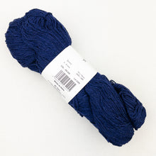 Load image into Gallery viewer, A navy skein of BC Garn Soft Silk yarn on a white background.

