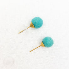 Load image into Gallery viewer, Turquoise wool felt pompom earrings

