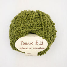 Load image into Gallery viewer, A green ball of Debbie Bliss Astrakhan yarn on a white background

