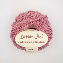 Load image into Gallery viewer, A pink ball of Debbie Bliss Astrakhan yarn on a white background

