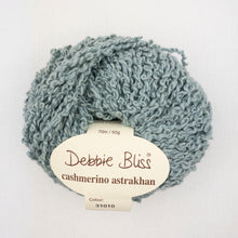 Load image into Gallery viewer, A sea green ball of Debbie Bliss Astrakhan yarn on a white background
