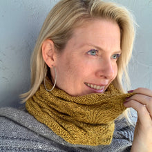 Load image into Gallery viewer, Diagonal Feather &amp; Fan Cowl Knitting Kit | Hand Maiden Camelspin &amp; Knitting Pattern (#192E)
