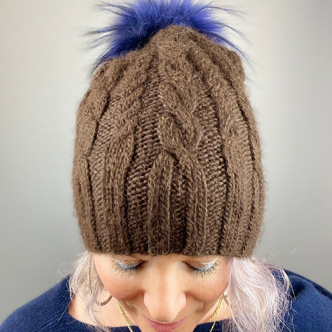Cabled Tall Hat with Pompom Knitting Kit | Cascade Highland/Eco Duo & Knitting Pattern (#253)