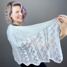 Load image into Gallery viewer, Staggered Fern Shawlette Knitting Kit | Jade Sapphire Sylph &amp; Knitting Pattern (#272)
