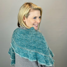 Load image into Gallery viewer, Virtual Hug Ruffled Shawlette (with bling!) Knitting Kit | Gunpowder Sock, Hue Loco Mohair Lace, Artyarns Beaded Mohair and Sequins &amp; Knitting Pattern (#269B)
