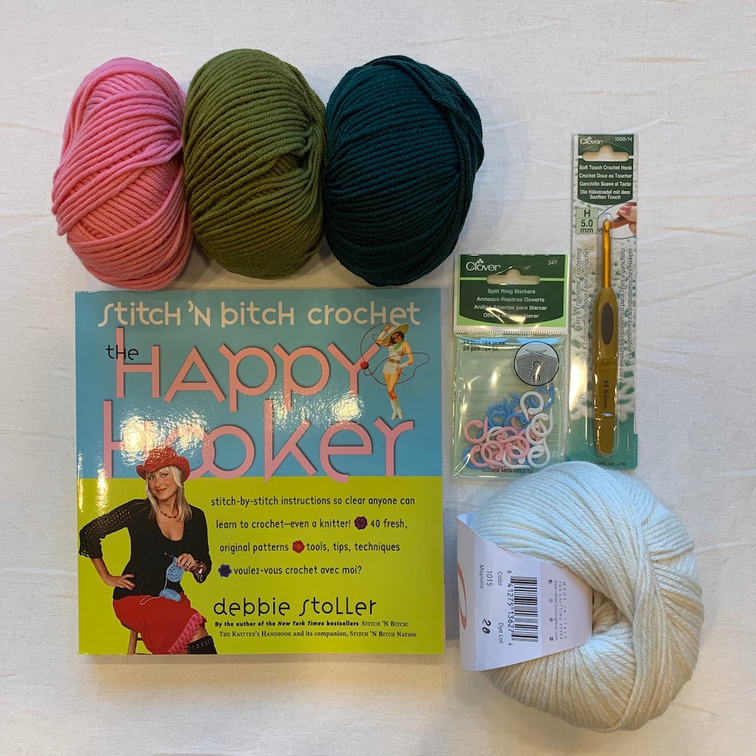 Beginning Crochet Kit (Deluxe) | Ella Rae Cashmereno, Aurora 8 & Crochet Instruction Book